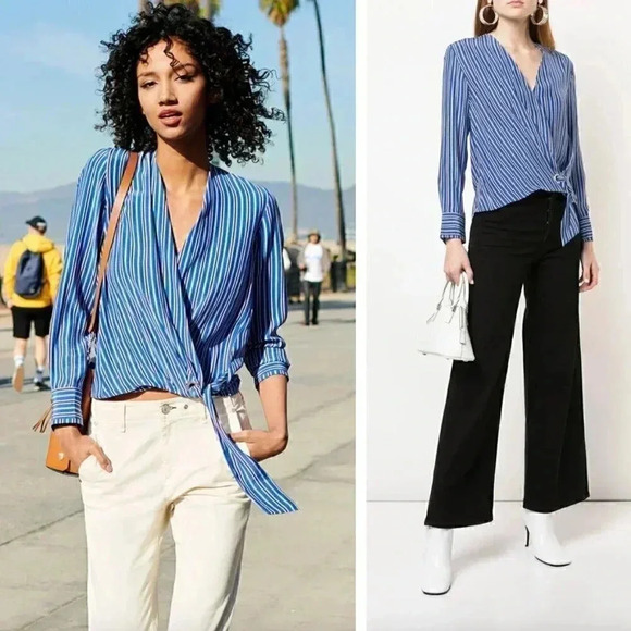 Rag & Bone Felix Pinstripe Silk Tied Blouse Small - Picture 9 of 9